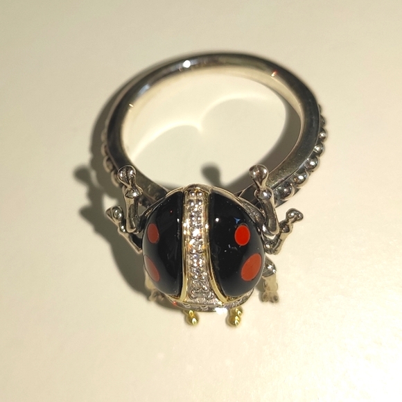 LAGOS Rare Wonders Ladybug Beetle Diamond Gold Silver Gemstone Ring Sz 7 - Picture 14 of 16